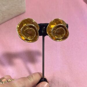 Signed Norma Jean Gold Clipback Earrings